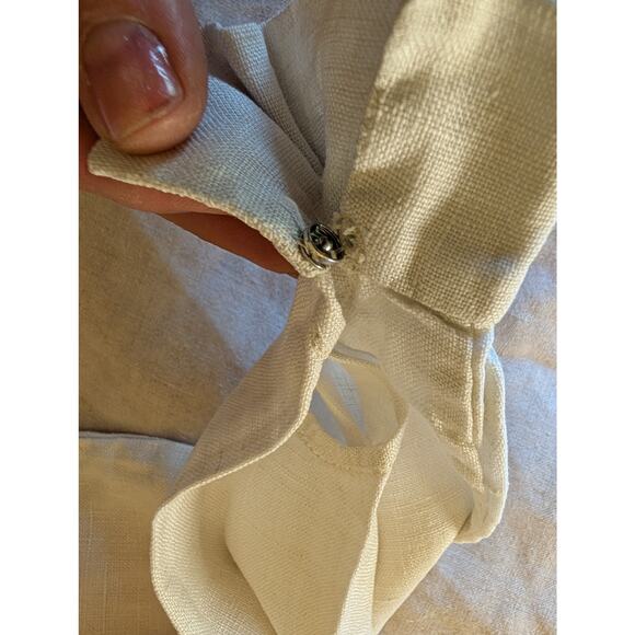 Cream Linen Blend Tie Front Peasant Blouse XS/XXS Crochet Trim Boho Cottagecore - Picture 6 of 7